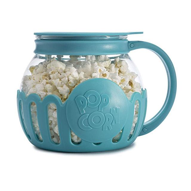 Ecolution Original Microwave Micro-Pop Popcorn Popper, Tempered Glass, 3-in-1 Silicone Lid, Dishwasher Safe, BPA Free, 1.5 Quart - Snack Size, Teal