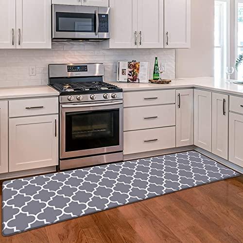 WiseLife Kitchen Mat Cushioned Anti-Fatigue Kitchen Rug, 17.3"x 59" Waterproof Non-Slip Kitchen Mats and Rugs Heavy Duty PVC Ergonomic Comfort Mat for Kitchen, Floor Home, Office, Sink, Laundry, Grey