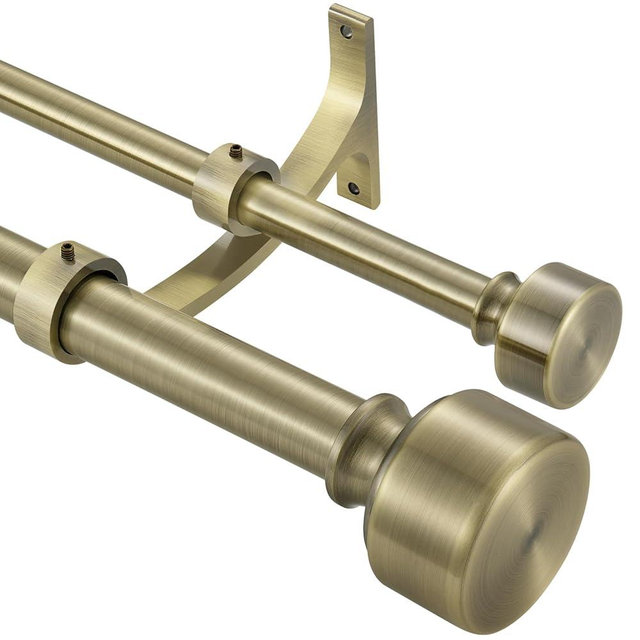 Hosmile Antique Bronze Double Curtain Rods, 72-144 Inches, Adjustable, Heavy Duty, Double Window Rod with Modern End Cap