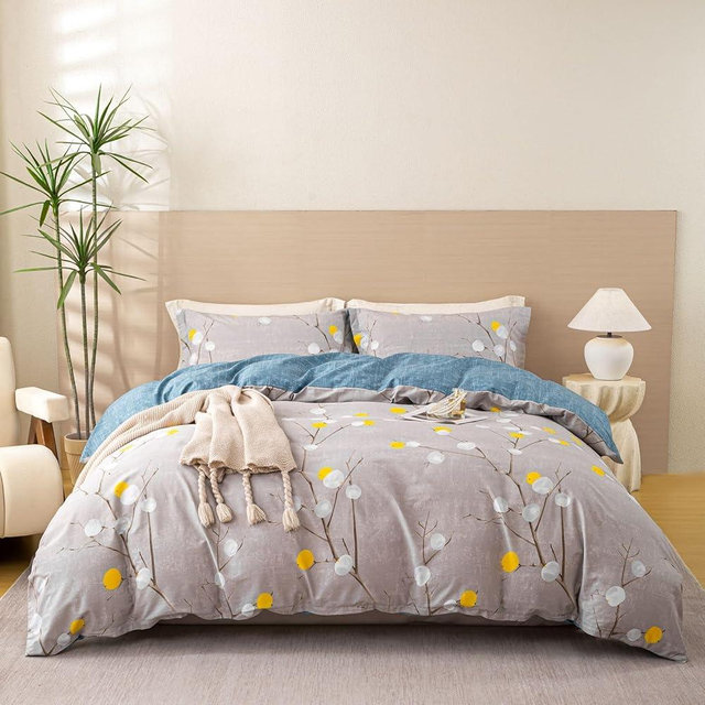 OAITE Duvet Cover Set,100% Cotton Comforter Cover with Floral Pattern Duvet Cover Set,Soft Bedding Set Includes with 3 Piece (2 Pillow Shams,1 Duvet Cover)