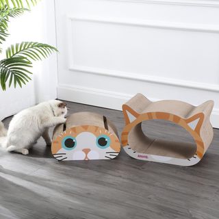 Opal Modern Happy Cat Head 2-in-1 Cat Cave Scratcher with Built-In Bell Toy