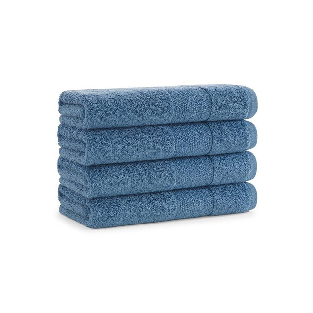 Aston & Arden Aegean Terry Hand Towels - Set of 4 - Ringspun Turkish Cotton Thick and Soft Absorbent Luxury Hotel and Spa Bathroom Towel, 600 GSM, 18 x 32 in, Copen Blue