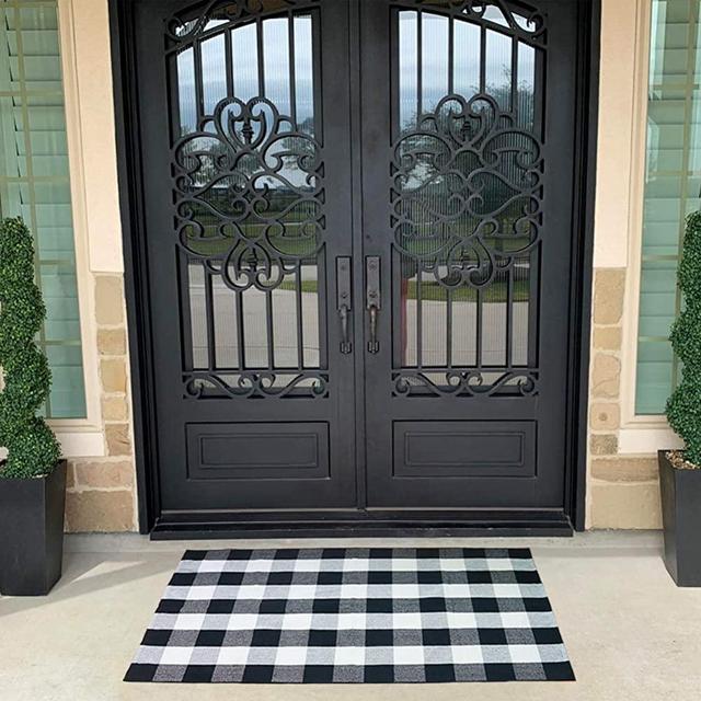 KaHouen Cotton Buffalo Plaid Rugs (35.4" x59"), Black and White Washable Checkered Rugs,Woven Throw Rug, Floor Mat Carpet for Welcome Door Mat Porch/Kitchen/Bathroom/Entry Way(3'x5', Black White)