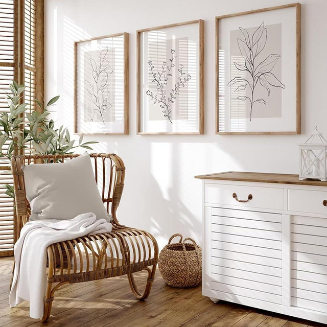 Neutral Botanical Prints Wall Art Decor Plant Minimalist Canvas Pictures Vintage Beige Wall Art Modern Farmhouse Line Poster Boho Abstract Painting Artwork for Bedroom 24x36 Inch Unframed Set of 3