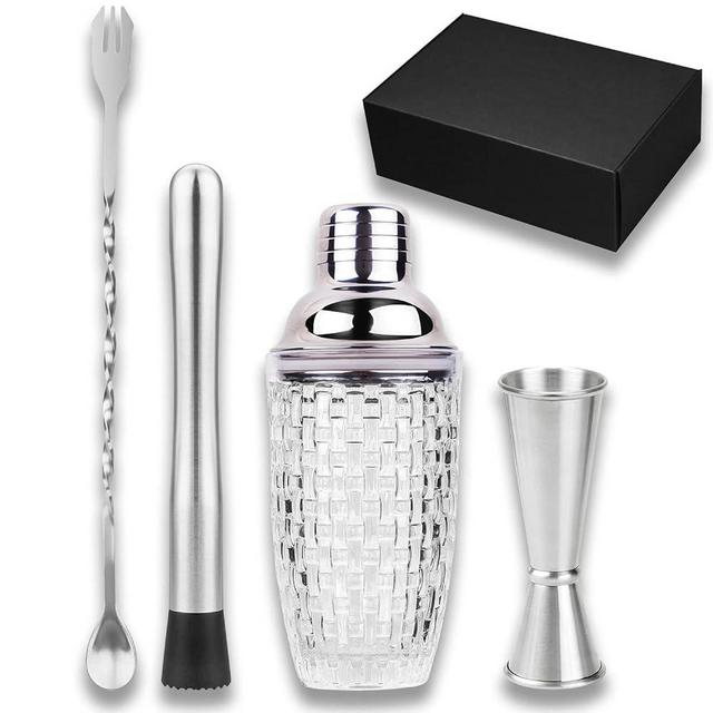 Gbuxska Cocktail Shaker Set- Includes Jigger, Mixing Spoon, and Muddler - Perfect for Home Bar Accessories, Perfect for Making Cocktails and Protein Shakes(Sliver)