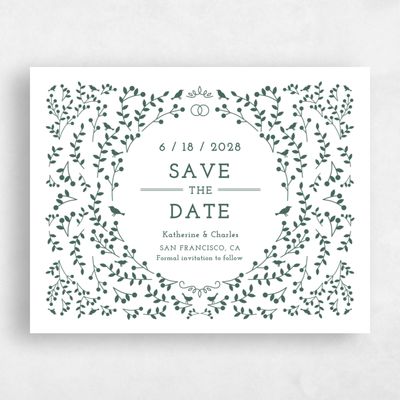 Green Fall Wedding Save the Date - Ivy Wreath Letterpress