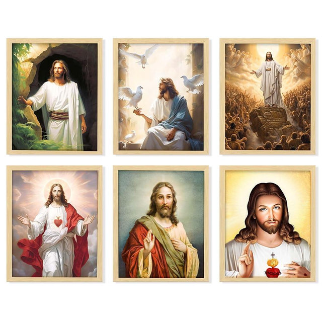97 Decor Jesus Pictures - Christ Poster, Sacred Heart Wall Art Prints, Catholic Religious LDS God Portrait Paintings (8x10 Unframed)