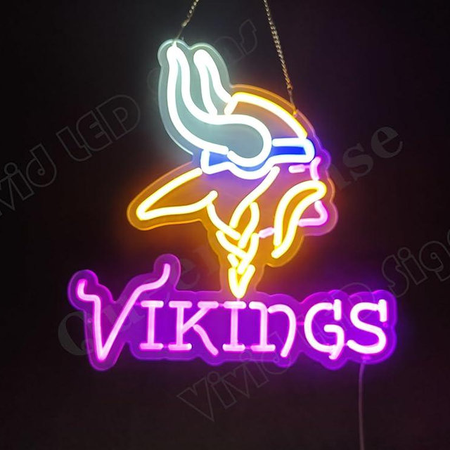 Queen Sense 16"x16" Minnesotas Sports Vikings LED Neon Sign for Wall Decor USB Powered Dimmable LED Lights Signs Man Cave Bar Pub Beer Art Gift BH664
