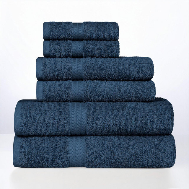 Quick-Dry 6-Piece 100% Cotton Towel Set, Navy Blue - Blue Nile Mills