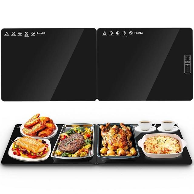 Electric Warming Mat for Food 32" x 12", Tempered Glass Top,Food Warmer Tray for Countertop, Parties Buffet,Gatherings,Adjustable 104–212°F with 1–12h Timer,Built-in Thermostat & Overheat Protection