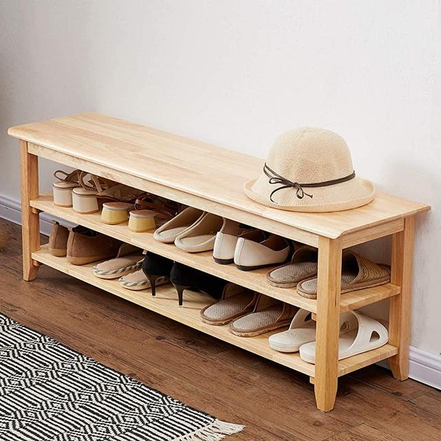 ACRO Storage Bench Wooden Shoe Bench Simple Style Wood Entryway Bench Shoe Rack (Natural,47.2")