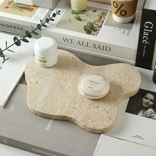 Natural Travertine Tray Luxury Travertine Vanity Tray Cloud Shape for Bathroom Kitchen Counter, Decorative Service Plate for Dresser Home Décor