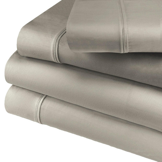 Modern 600 Thread Count Solid Deep Pocket Cotton Blend Bed Sheet Set, California King, Stone - Blue Nile Mills