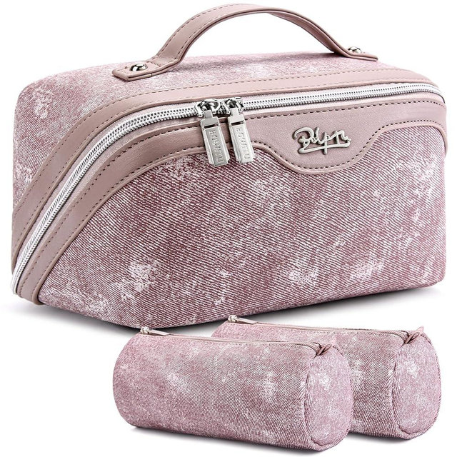 Travel Makeup Bag Cosmetic Bags for Women: 3 Sets Large Capacity Make up Bag - Portable Toiletry Bags with Handle for Women(05-Purple)