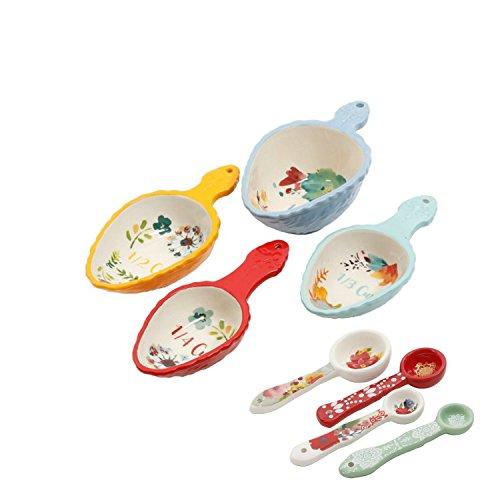 The Pioneer Woman 8 Piece Set - 4 Willow Measuring Scoops and 4 Winter Bouquet Measuring Spoons Ceramic Floral