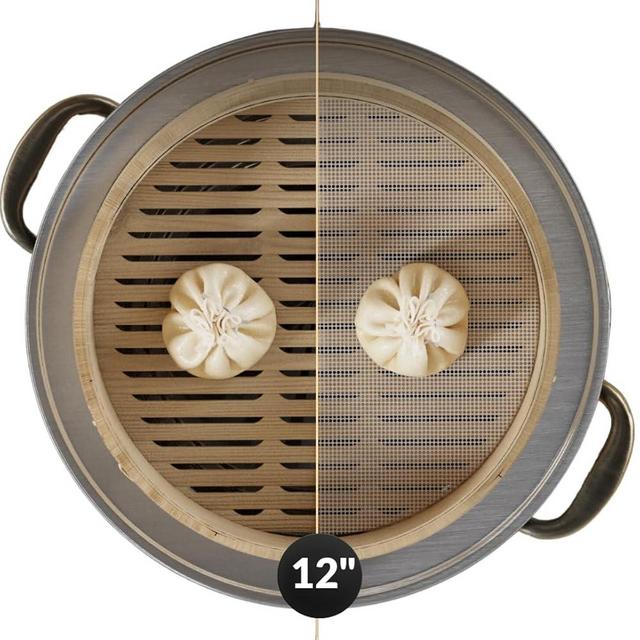 Prime Home Direct Bamboo Steamer Silicone Liners 12-Inch | 6 Count | BPA Free | Reusable & Non Stick for Food Vegetable Steamer, Air Fryer, Dumpling & Dim Sum | Round Mesh Parchment Baking Sheet Paper