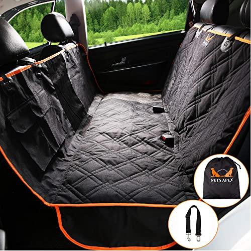 PETS APEX Dog Car Seat Covers with Mesh Window, Heavy Duty Scratchproof Nonslip Waterproof Machine Washable Backseat Cover for Dogs, Pet Hammock Rear Seat Protector for Medium Compact Cars SUVs Trucks