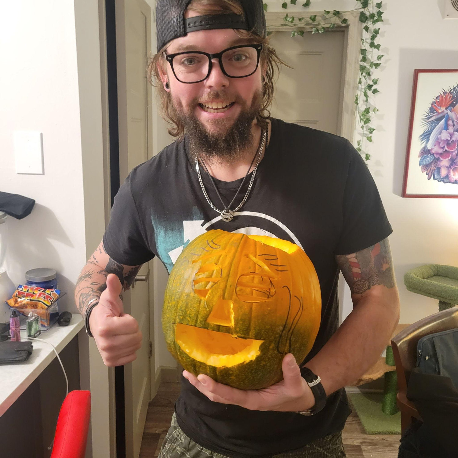 Daniel's first time carving a pumpkin