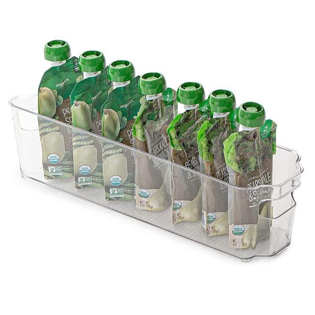 Smart Design Stackable Refrigerator Bin - (4 x 15 Inch) - BPA Free Plastic Resin - for Fridge, Freezer, Pantry Organizer - Kitchen Organization [Clear]