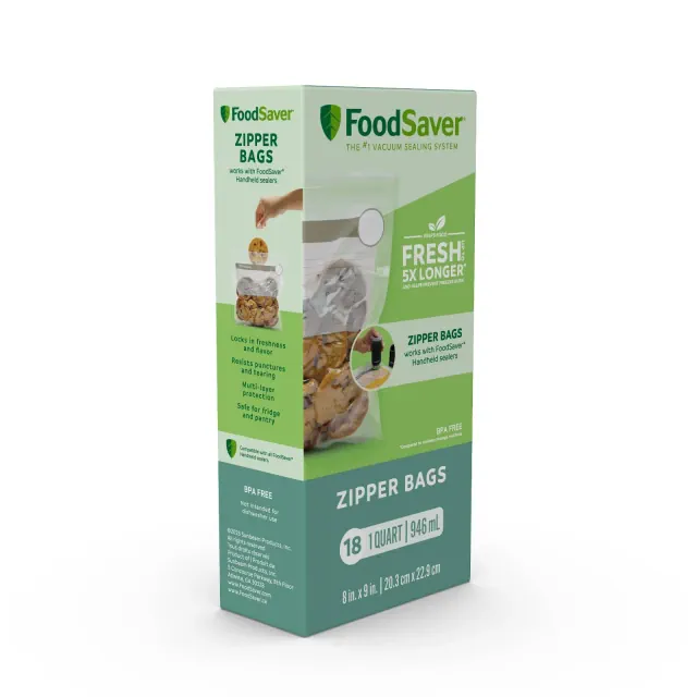 FoodSaver 18ct Quart Zipper Bags for Use with FoodSaver Handheld Vacuum Sealer