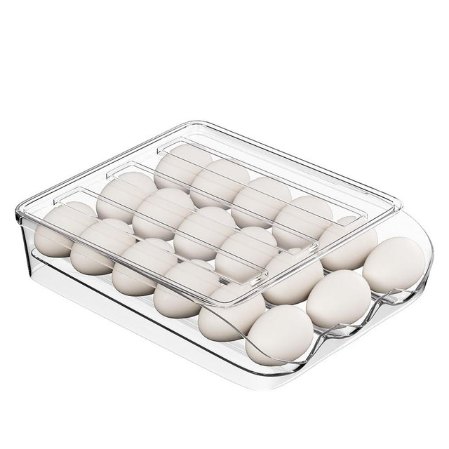 Egg Holder for Fridge 16 Capacity Automatic Rolling Egg Organizer for Refrigerator, Clear Stackable Container for Kitchen or Pantry Storage 1 Pack