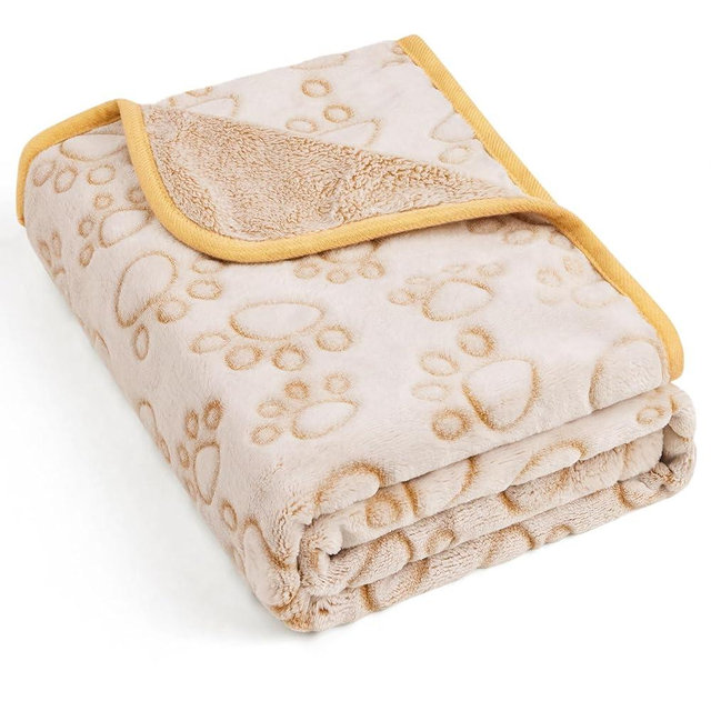 Stuffed Premium Soft Dog Blanket, with Flannel Beige Cute Paw Print, 32 * 40 inches, Cat Blanket Puppy Supplies Dog Products Stuff Essentials