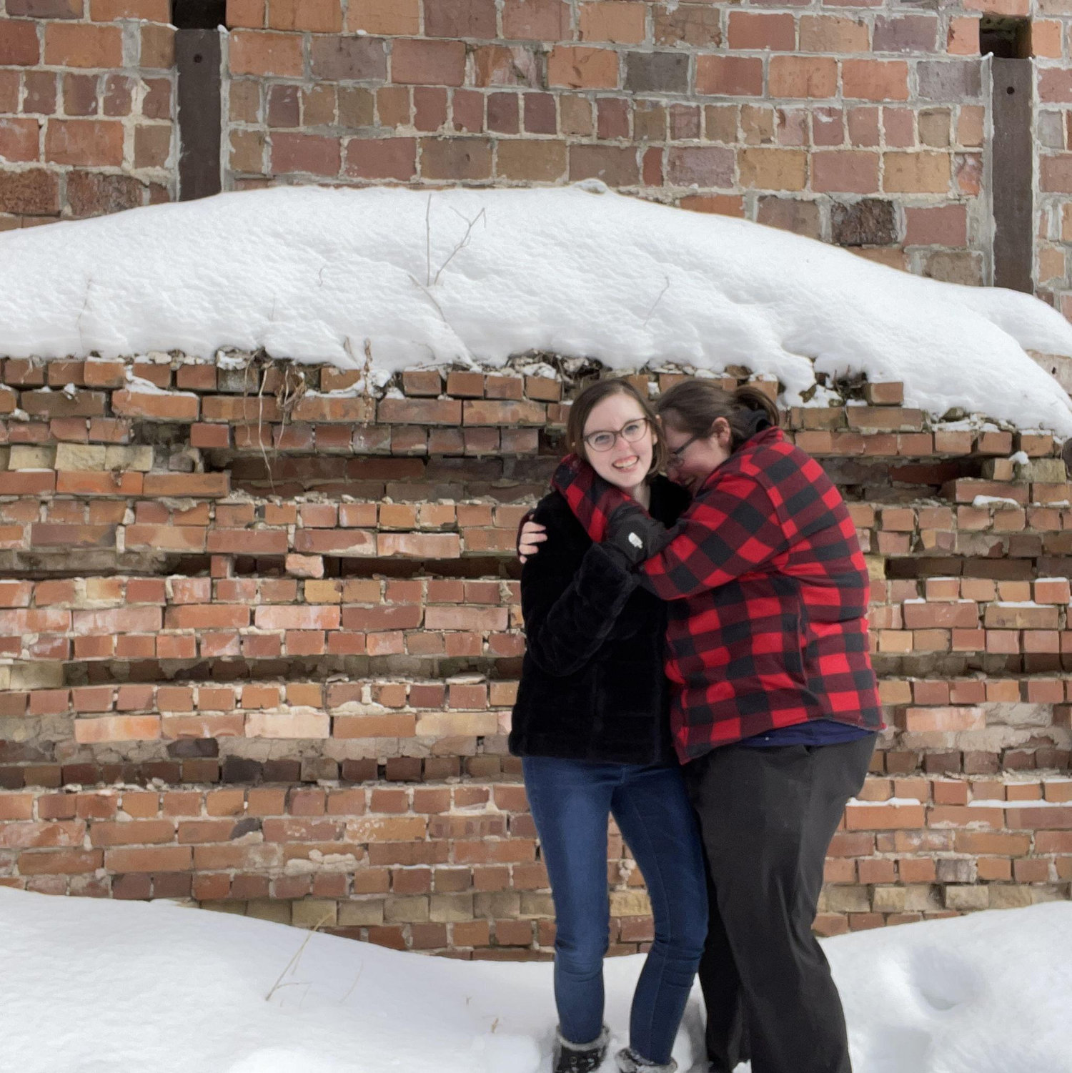 We tried to do a serious/"professional" photoshoot, but we couldn't stop laughing. Lincoln Brick Park, February 2021.