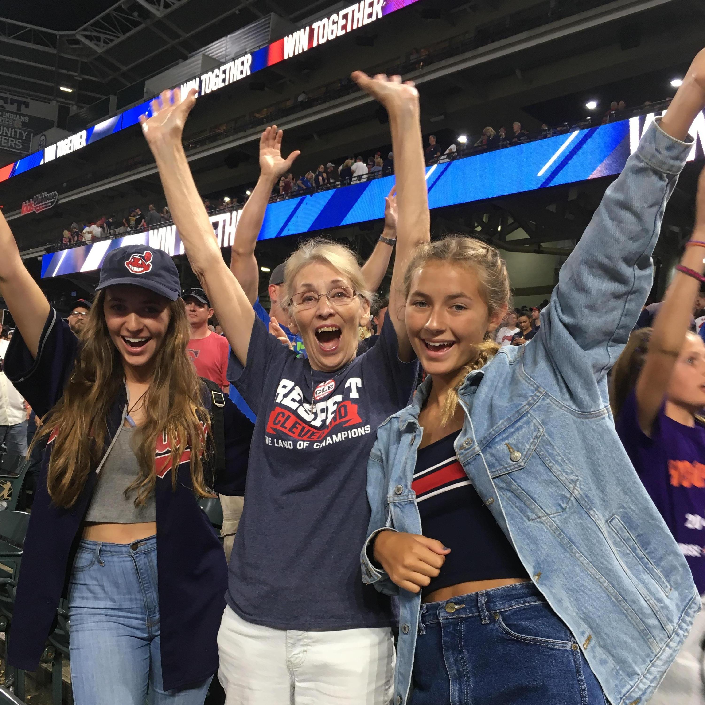 Grandma at the Tribe game - with Lily & Lucy
