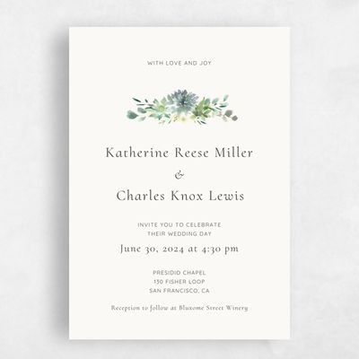 Green Floral Wedding Invitation - Cricket Classic