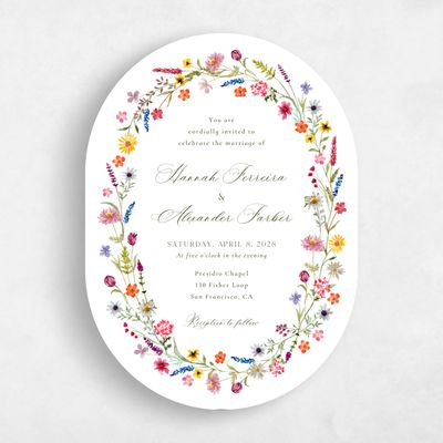 White Floral Wedding Invitation - Lino Portrait