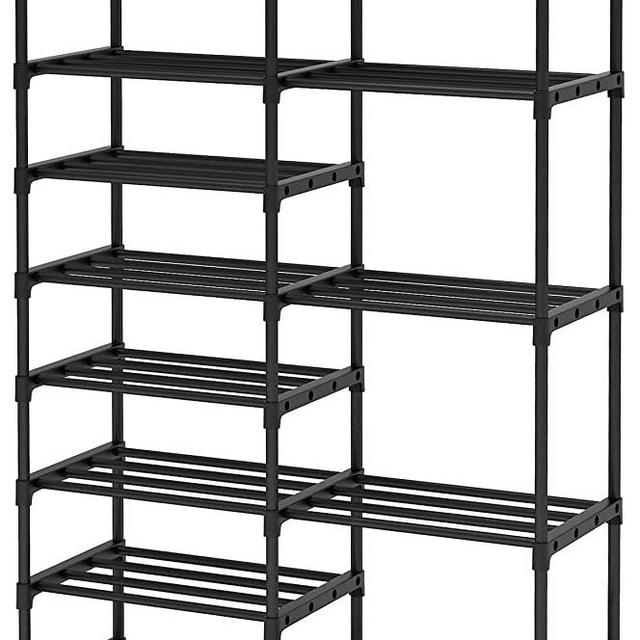 9 Tiers Shoe Rack, 28-32 Pairs Large Separable Shoe Organzier 9-Tier +5-Tier Metal Boot Shelf with Side Hooks Shoe Tower Space Saving Shoe Storage Cabinet for Entryway Room Organization