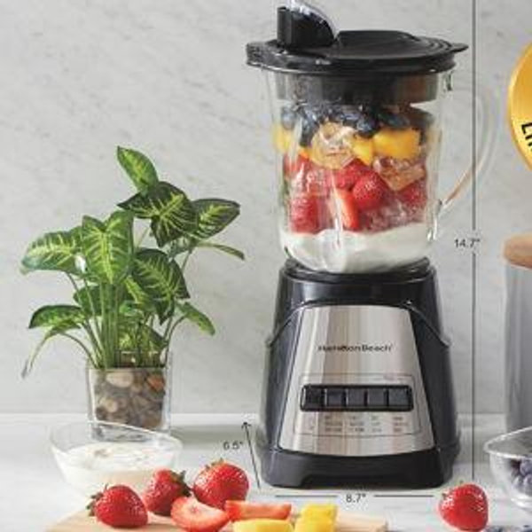 Hamilton Beach Power Elite Wave Action Blender For Smoothies, 40 Oz Glass Jar, 12 Functions Including Puree, Crush Ice, 700 Watts - Black (58148A)