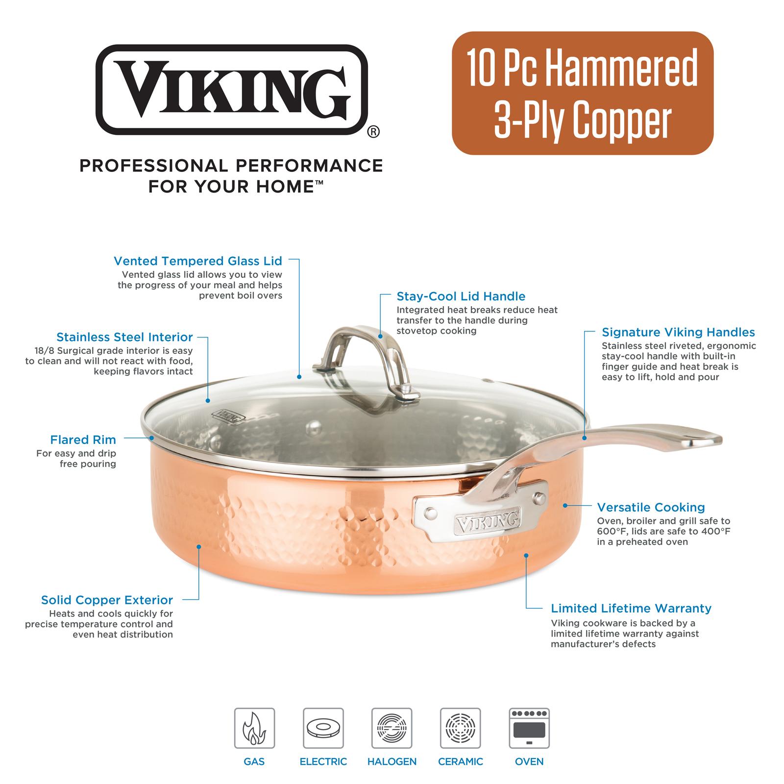 Viking, 3-Ply Hammered Copper Clad 10-Piece Cookware Set | Zola
