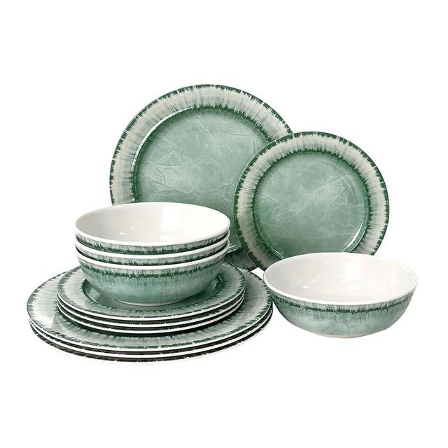 AELS Melamine Dinnerware Set of 12 Pcs Dinner Dishes Set for Indoor and Outdoor Use, Dishwasher Safe, Lightweight Unbreakable, BPA Free, Sage Green