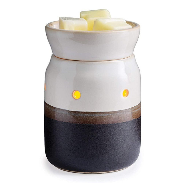 CANDLE WARMERS ETC. Midsized Illumination Fragrance Warmer- Light-Up Warmer for Warming Scented Candle Wax Melts and Tarts or Fragrance Oils to Freshen Smaller Rooms, Ivory and Iron Pottery