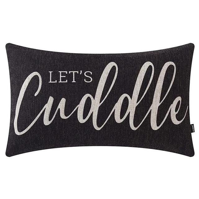 TRENDIN Let’s Cuddle Pillow Covers with Quote 12x20 inches Farmhouse Rustic Decor Lumbar Pillowcase with Saying Cushion Case for Sofa Couch Housewarming Gifts Family Black PL850TR