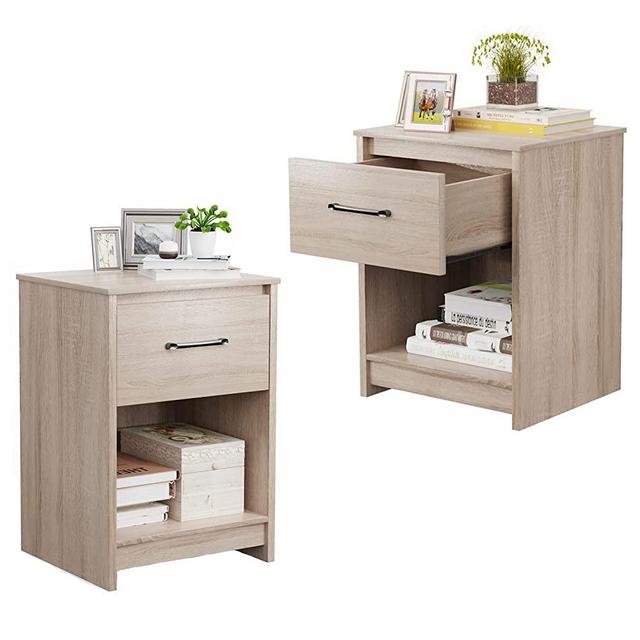 Giantex Nightstand w/Drawer, Set of 2 Wooden End Table w/Open Storage Compartment, Multipurpose Sofa Couch Side Table, Rustic Bedside Table for Bedroom Home Office, Natural