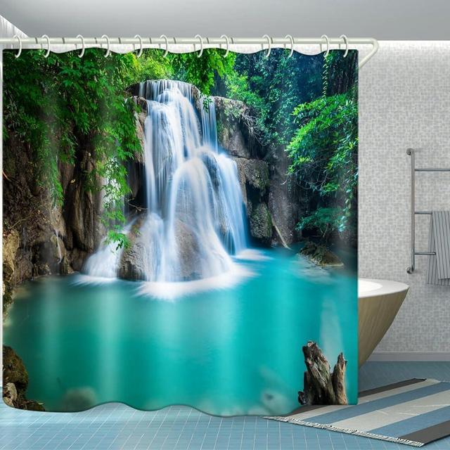 LYFANS Shower Curtains Waterproof Polyester Fabric,Large Width Bright Partition Curtain with Waterfall Pool Print,Shower Curtain Liner for Bathtub Bathroom with 12 White Hooks （72 x72 inches）