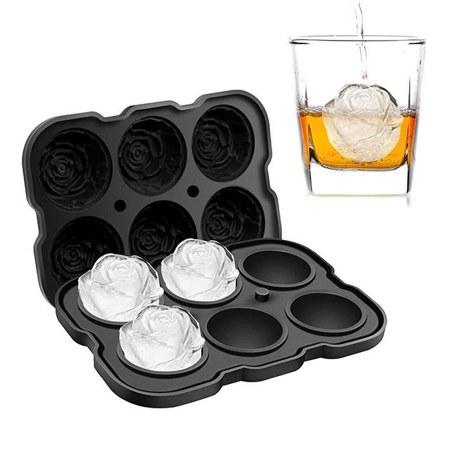 Ice Cube Tray, Mikiwon 2 inch Rose Ice Cube Trays With Covers, 6 Cavity Silicone Rose Ice Ball Maker, Easy Release Large Ice Cube Form for Chilled Cocktails, Whiskey, Bourbon & Homemade Juice