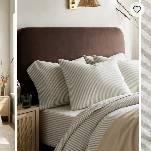 European Linen Stripe Duvet Cover - Willowleaf/White Stripe, Full/Queen