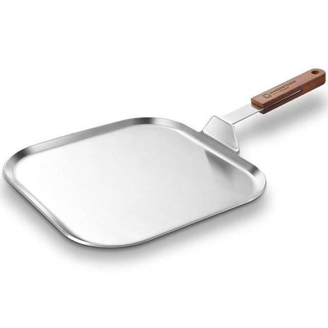 WAGENSTEIGER Stainless Steel Square Griddle Pan/Plate with Wooden Handle, 3-Ply Construction with Aluminum Core for Home & Outdoor Extra Large Flat Cooking Tray, All cooktops