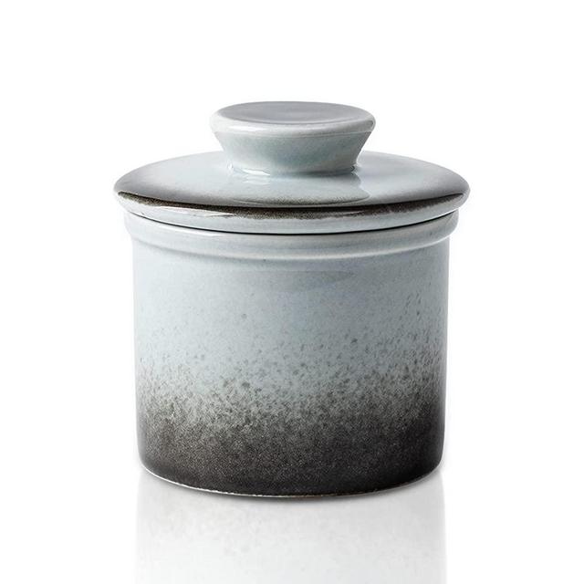 XELA Porcelain Butter Keeper Crock, French Butter Crock for Counter, Butter Keeper With Water Line for Fresh Spreadable Butter-Gradient Grey