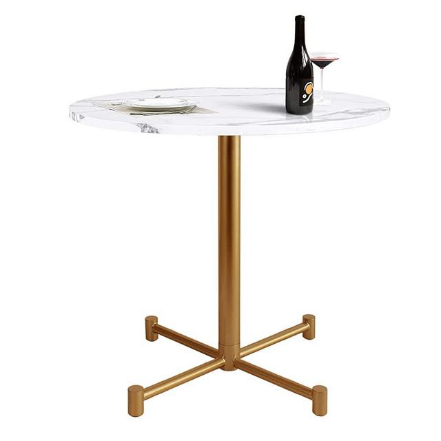 KithKasa 31.5" Round Dining Table Modern Faux Marble Wood Kitchen Table with Gold Metal Legs for Small Space Dining Room White