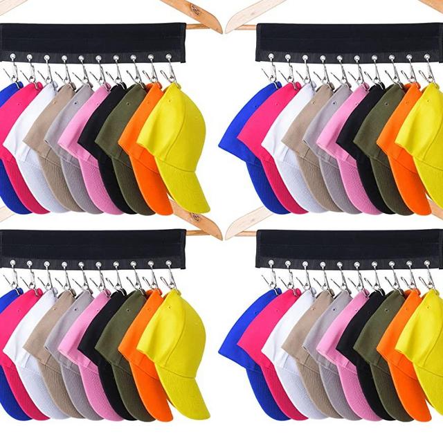 LEKUSHA Cap Organizer Hanger, 10 Baseball Cap Holder, Hat Organizer for Closet - Change Your Cloth Hanger to Cap Organizer Hanger - Keep Your Hats Cleaner Than a Hat Rack, Pack of 4 Black