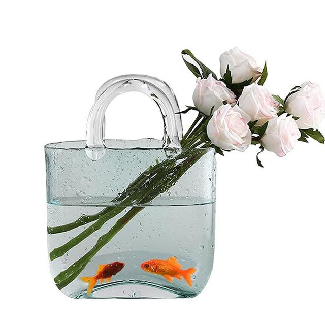 DUEBEL Glass Vases Fish Bowl, Handmade Flower Vase with Bubble for Home Wedding Decor, Handbag Shape Clear Vase