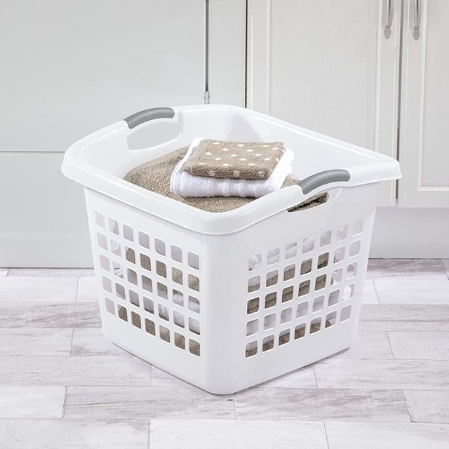 Sterilite 12078006 1.75 Bushel/62 Liter Ultra Square Laundry Basket, White Basket w/Titanium Inserts, 6-Pack