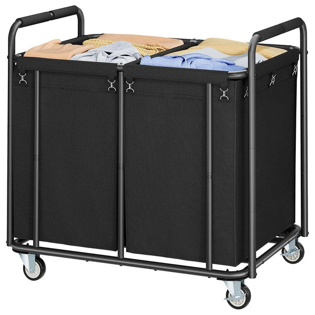 Tajsoon 450L Large Rolling Laundry Hamper with Wheels, 2-Section Commercial Laundry Sorter with Handle, Laundry Basket for Clothes Storage, Laundry Cart for Hotel, Bathroom, Bedroom, Black