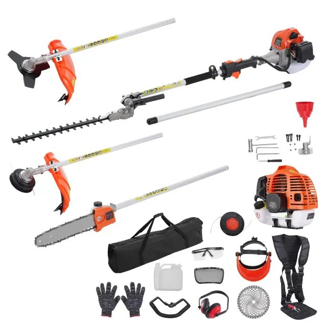 VEVOR 43CC 6-in-1 Multi-Functional Trimming Tools, Gas Hedge Trimmer, Weed Eater, String Trimmer, Brush Cutter, Edger, Orange