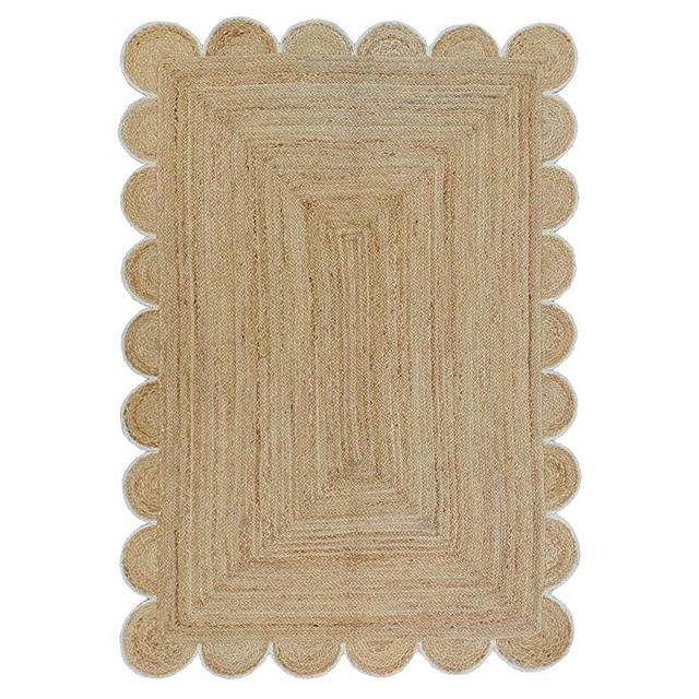 Weaving Village Scalloped Natural Jute Area Rug, Colored Trim