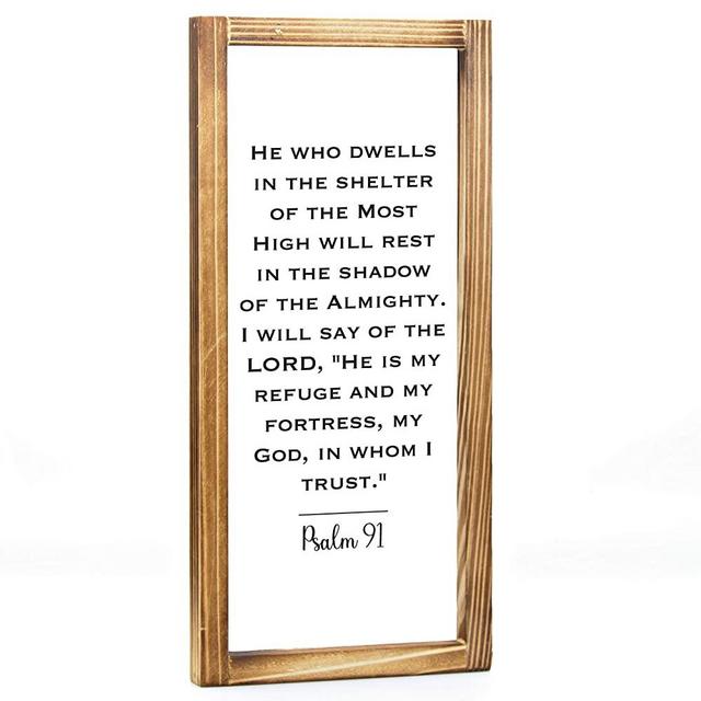 Psalm 91 Wall Art Sign-Scripture Wall Art, Rustic Farmhouse Decor for the Home, Religious Wall Decor -Modern Farmhouse Decor, Christian Wall Decor, Spiritual Wall Art with Solid Wood Frame 8 x 17 Inch